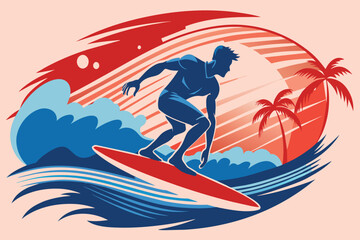 Wall Mural - A man is surfing on a wave in the ocean