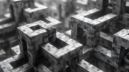 Navigate through the intricate design of a rectangular labyrinth, where a complex web of interconnected rectangles and squares forms a captivating maze pattern.