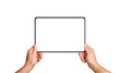 © Marina Red - Male hands holding tablet with blank screen on empty background