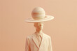 a mannequin wearing a suit and a planet on his head