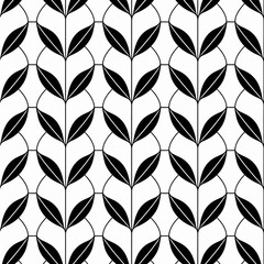 Wall Mural - A geometric pattern seamless tile, vector, leaves, black lines and white background