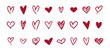 Red Heart doodles set. Hand drawn hearts collection. Love icon vector illustration