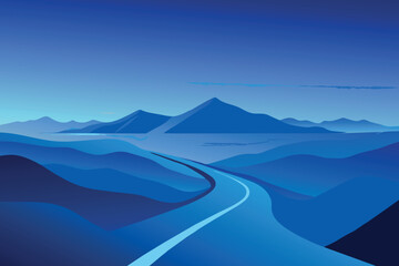 Wall Mural - A blue mountain range with a road running through it