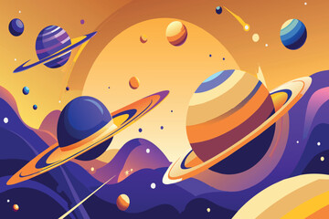Wall Mural - a colorful space scene with planets and a sun