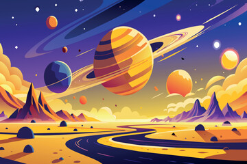 Wall Mural - a colorful space scene with a river running through it