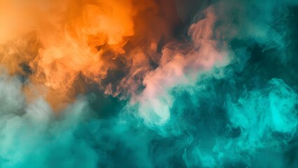 Wall Mural - Highquality stock photo of colorful aerosol cloud with glitch effects in orange and teal . Concept Stock Photo, Colorful Aerosol Cloud, Glitch Effects, Orange, Teal