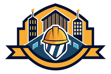 A logo for a construction company with a hard hat on it