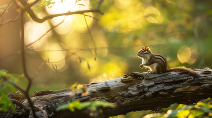 Sticker - A chipmunk perched on a weathered log, its cheeks bulging with foraged treasures