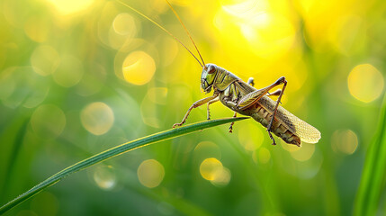  A cricket perched on a blade of grass, its antennae quivering as it serenades the night with its rhythmic chirping