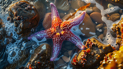 Wall Mural - A starfish clinging to the rocky surface of a tide pool