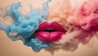 Sultry Smoke: Red Lips Amidst Pastel Hues