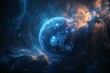 Blue planet in space,  generated abstract background,  rendering