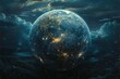 Planet Earth in the night sky with clouds,  Elements of this image furnished by NASA
