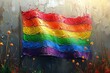 Rainbow flag painted on the wall,  Abstract background for design