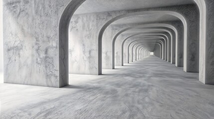 Wall Mural - AI generated illustration of a modern hallway with pillars and concrete walls