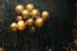 Bunch of golden balloons on black grunge background with copy space