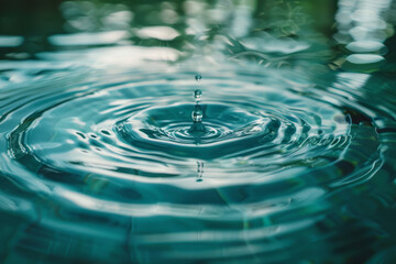 Wall Mural - A drop of water falls into a large body of water, creating a ripple effect