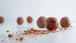 Energy balls. Healthy raw sweet dessert vegetarian candies made of dates, cocoa powder and nuts. Healthy food concept.