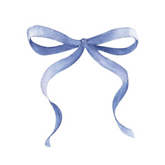 dusty blue pastel ribbon bow tie. cute girly style. hand drawn watercolor isolated on white backgrou