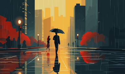 Wall Mural - walking in the rain vector flat minimalistic isolated illustration
