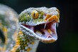 Close up of the head of a snake with open mouth and tongue out