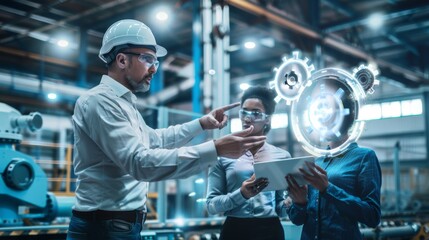 Canvas Print - Engineers Discussing in a Factory