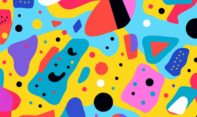 Wall Mural - Colorful seamless wallpaper with bright colored abstract shapes, minimalist vector illustration