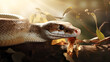 an image of snake sitting on a wooden in a jungle scurry rodents on a white lighted background