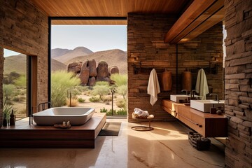 Wall Mural - Luxury Bathroom with Desert View and Natural Light