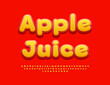 Vector advertising poster Apple Juice. Bright artistic Font. Decorative Alphabet Letters and Numbers set.