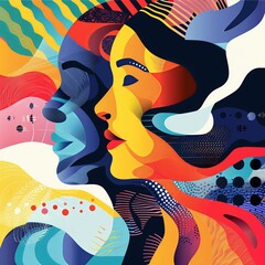 Poster - Female face portrait, young women in fashion art design, beauty and style conceptual head silhouette