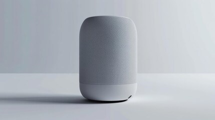 A 3D render of a minimal smart speaker with a smooth, matte finish and elegant design, isolated on white background