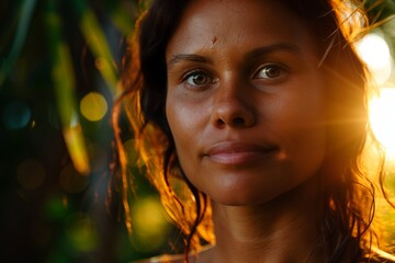 Poster - Portrait of beautiful young African American woman enjoying summer vacation at the beach