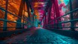 A captivating image of a bridge, its structural energy field captured in vibrant colors