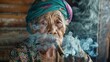 Old woman smoking cigarettes