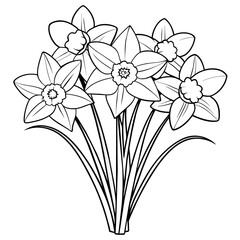 Daffodil Flower Bouquet outline illustration coloring book page design, Daffodil Flower Bouquet black and white line art drawing coloring book pages for children and adults