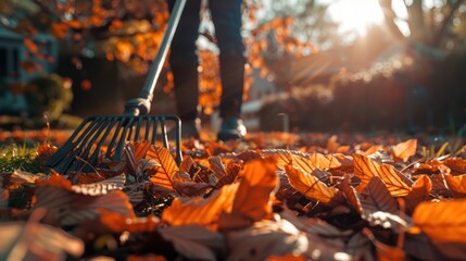 person cleaning leaves