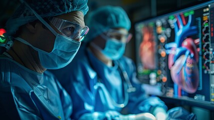 Poster - Cardiology and Heart Health: Photos focusing on heart health, cardiological exams, and cardiovascular treatments.