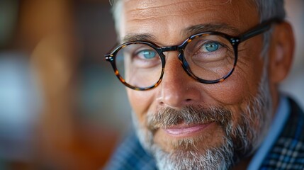 Poster - Optometrist fitting glasses on patient, clarity in adjustment, close up, inviting warmth