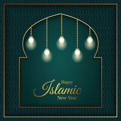 Wall Mural - islamic new year post design with pattern vector file