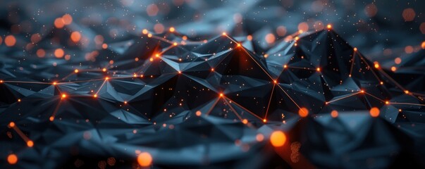 Poster - futuristic backdrop featuring sleek, low-poly black shapes and vibrant luminosity.