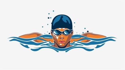 Wall Mural - Vector illustration of a swimmer over white background