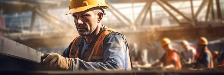 Wall Mural - portrait of craftsman working at construction site