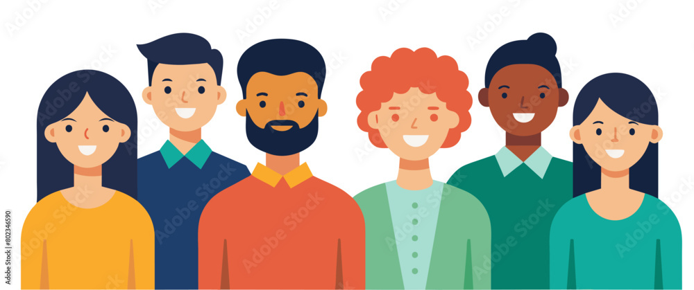 Vibrant illustration showcases a diverse and cheerful group of cartoon ...