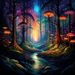digital painting of a mystical forest with vibrant colors and glowing mushrooms