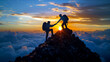 © Andrea Raffin - Silhouette of a person helping another person to climb the top of a peak.