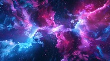 Abstract Background In Blue And Purple Neon Glow Colors On Black. Speed Of Light In Galaxy. Explosion In Universe. Cosmic Background For Event, Party, Carnival, Celebration, Anniversary Or Other