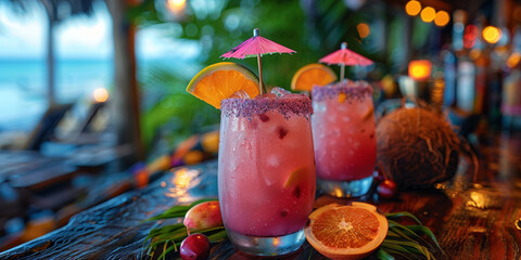 Wall Mural - Refreshing summer cocktails with fruity flavors and ice, perfect for parties and hot days.