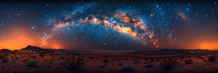 In desert, under the vast night sky, the Milky Way paints a cosmic masterpiece.