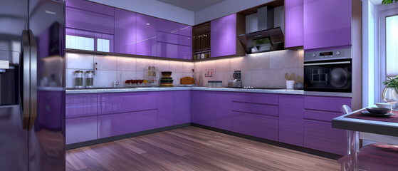 Kitchen interior design in purple style